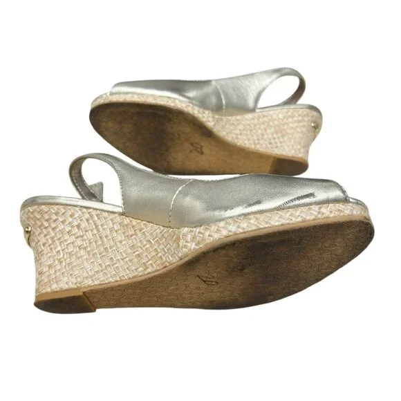 Lilly Pulitzer Gigi Leather Slingback Open Toe Gold Wedge Sandals Women's Sz 7. - Picture 13 of 14